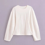 Long Sleeve Crop Top and High Waist Wide Leg Trousers Two Piece Set-Wear To Work Sets-Arimonz-White top-S-Arimonz