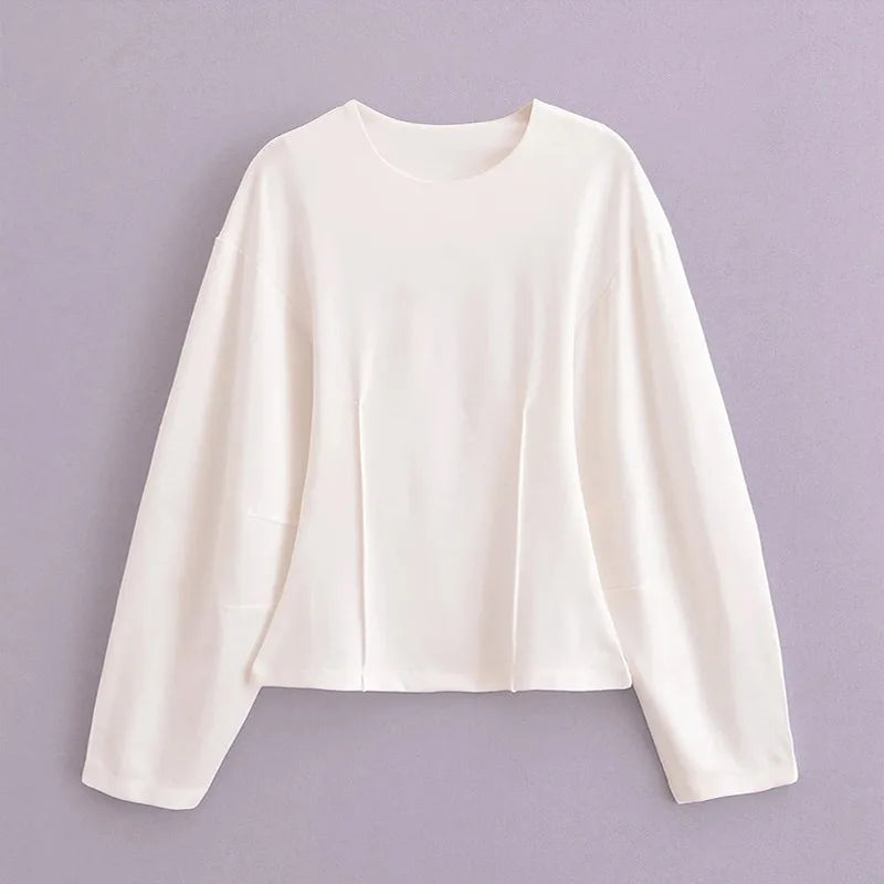 Long Sleeve Crop Top and High Waist Wide Leg Trousers Two Piece Set-Wear To Work Sets-Arimonz-White top-S-Arimonz