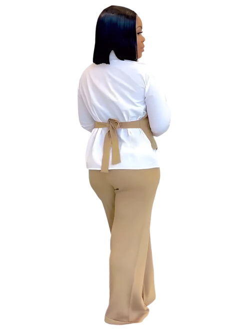 Long Sleeve Patchwork Vest Shirt and Straight Pants Two 2 Piece Set-Wear To Work Sets-Arimonz-Arimonz