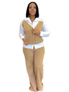 Long Sleeve Patchwork Vest Shirt and Straight Pants Two 2 Piece Set-Wear To Work Sets-Arimonz-Arimonz