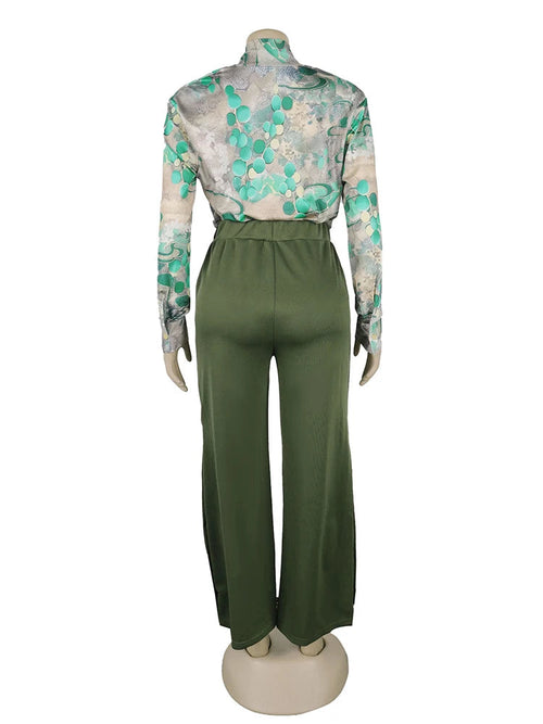 Long Sleeve Print Shirt and Wide Leg Pant Streetwear Two Piece Set-Wear To Work Sets-Arimonz-Arimonz