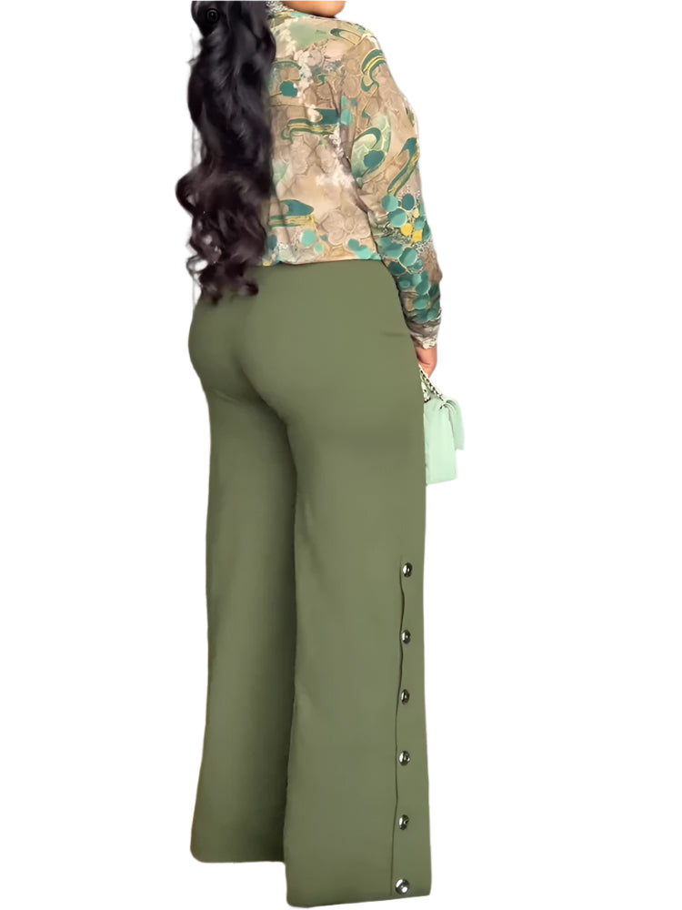 Long Sleeve Print Shirt and Wide Leg Pant Streetwear Two Piece Set-Wear To Work Sets-Arimonz-Arimonz