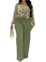 Long Sleeve Print Shirt and Wide Leg Pant Streetwear Two Piece Set-Wear To Work Sets-Arimonz-Arimonz