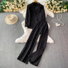Long Sleeved Blazer Wide Leg Pants Two Pcs Set Fashion Commuter Suit-Wear To Work Sets-Arimonz-Black-One Size-Arimonz