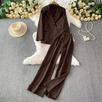 Long Sleeved Blazer Wide Leg Pants Two Pcs Set Fashion Commuter Suit-Wear To Work Sets-Arimonz-Coffee-One Size-Arimonz