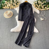 Long Sleeved Blazer Wide Leg Pants Two Pcs Set Fashion Commuter Suit-Wear To Work Sets-Arimonz-Dark Grey-One Size-Arimonz