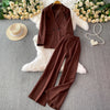 Long Sleeved Blazer Wide Leg Pants Two Pcs Set Fashion Commuter Suit-Wear To Work Sets-Arimonz-Deep brown-One Size-Arimonz
