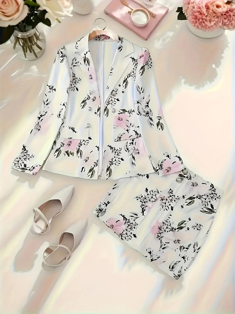 Long Sleeved Flip Top Double Breasted Suit and Skirt Casual Suit Set-Wear To Work Sets-Arimonz-Arimonz