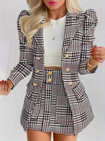 Long Sleeved Flip Top Double Breasted Suit and Skirt Casual Suit Set-Wear To Work Sets-Arimonz-Black-S-Arimonz