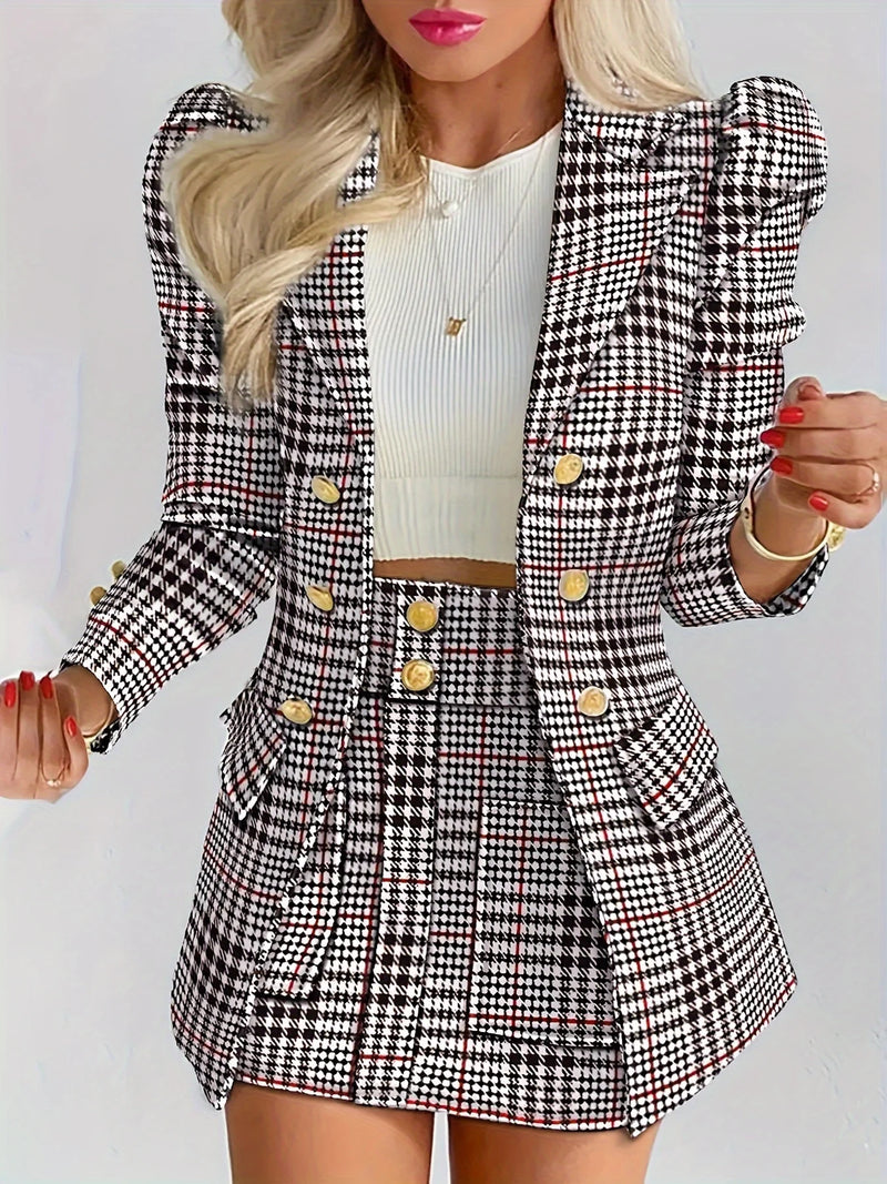 Long Sleeved Flip Top Double Breasted Suit and Skirt Casual Suit Set-Wear To Work Sets-Arimonz-Black-S-Arimonz