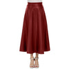 Long Solid Elegant Office High Waist Zipper Pleated Leather Midi Skirt-Skirts-Arimonz-Arimonz