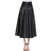 Long Solid Elegant Office High Waist Zipper Pleated Leather Midi Skirt-Skirts-Arimonz-Arimonz