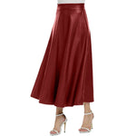 Long Solid Elegant Office High Waist Zipper Pleated Leather Midi Skirt-Skirts-Arimonz-Arimonz