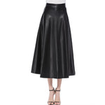 Long Solid Elegant Office High Waist Zipper Pleated Leather Midi Skirt-Skirts-Arimonz-Black-S-Arimonz