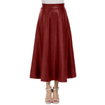 Long Solid Elegant Office High Waist Zipper Pleated Leather Midi Skirt-Skirts-Arimonz-Red-S-Arimonz