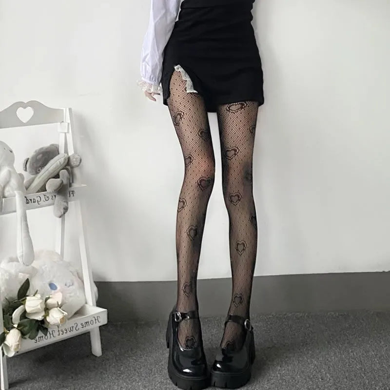 Love Flower Mesh Lolita Stockings Ultra-thin Transparent Hosiery-Socks & Tights-Arimonz-Arimonz