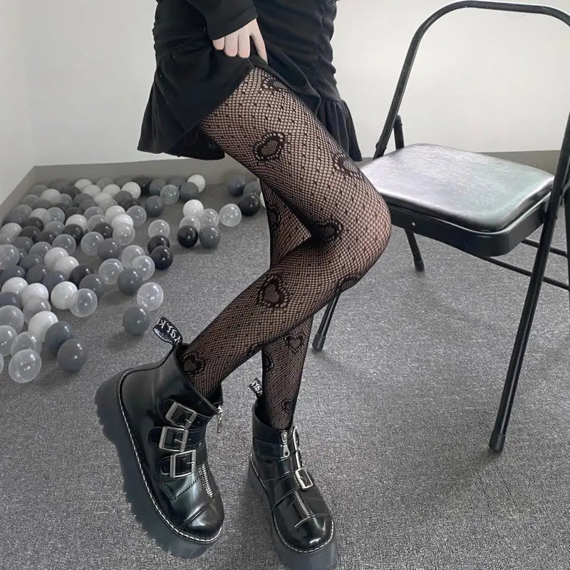 Love Flower Mesh Lolita Stockings Ultra-thin Transparent Hosiery-Socks & Tights-Arimonz-Arimonz