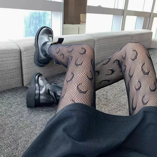 Love Flower Mesh Lolita Stockings Ultra-thin Transparent Hosiery-Socks & Tights-Arimonz-black 2-One Size-Arimonz