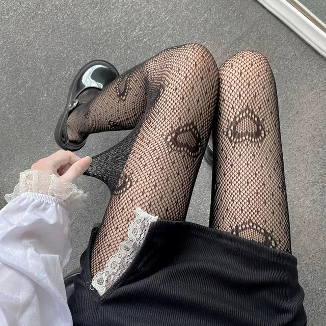 Love Flower Mesh Lolita Stockings Ultra-thin Transparent Hosiery-Socks & Tights-Arimonz-Black-One Size-Arimonz