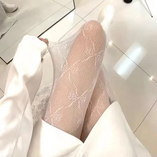 Love Flower Mesh Lolita Stockings Ultra-thin Transparent Hosiery-Socks & Tights-Arimonz-white 1-One Size-Arimonz
