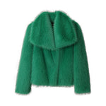 Luxury Chic Faux Fox Fur Winter Coat with Big Collar Fashion Jacket-Fuzzy Jackets-Arimonz-green fur coat-S-Arimonz