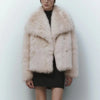 Luxury Gradient Faux Fur Overcoat with Big Fur Collar Fluffy Jacket-Fuzzy Jackets-Arimonz-Arimonz