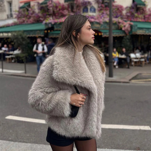 Luxury Gradient Faux Fur Overcoat with Big Fur Collar Fluffy Jacket-Fuzzy Jackets-Arimonz-Arimonz