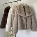 Luxury Gradient Faux Fur Overcoat with Big Fur Collar Fluffy Jacket-Fuzzy Jackets-Arimonz-Arimonz