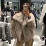 Luxury Gradient Faux Fur Overcoat with Big Fur Collar Fluffy Jacket-Fuzzy Jackets-Arimonz-Arimonz