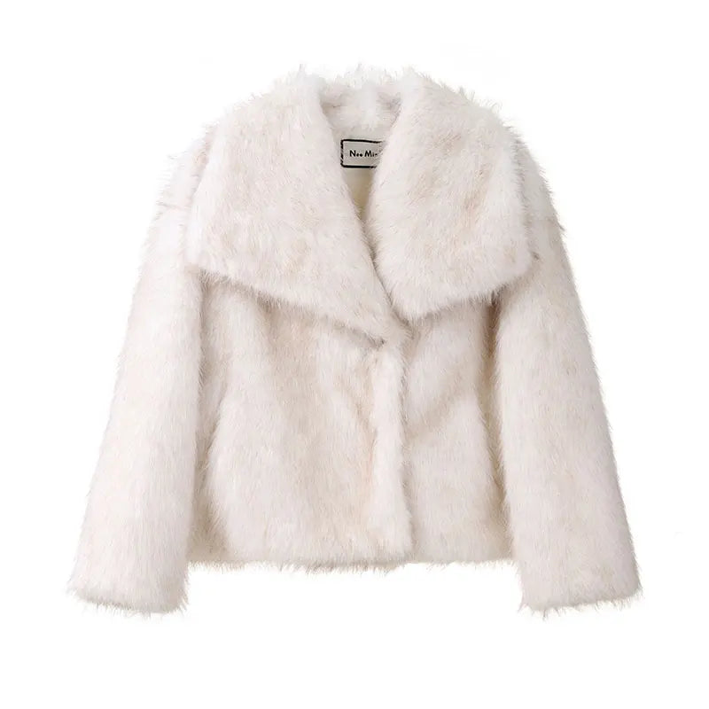 Luxury Gradient Faux Fur Overcoat with Big Fur Collar Fluffy Jacket-Fuzzy Jackets-Arimonz-Beige gradient coat-S-Arimonz