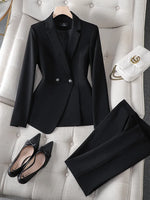 Luxury Ladies Blazer Jacket and Pants Fashion Career Formal Attire-Wear To Work Sets-Arimonz-Blazer and Pants Sets-black-S-Arimonz