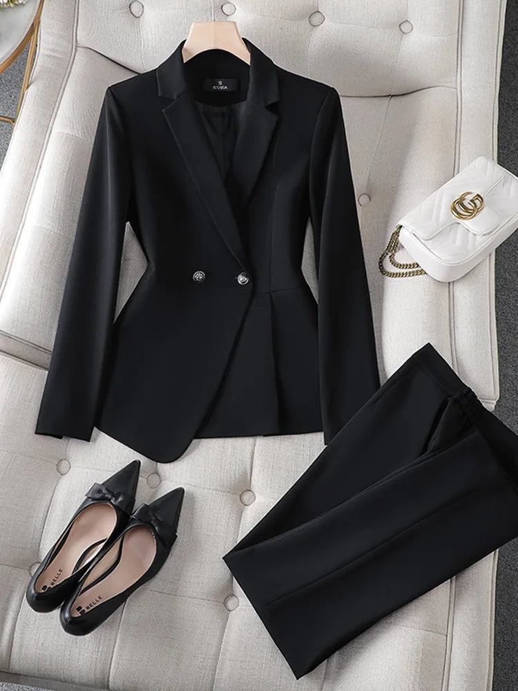 Luxury Ladies Blazer Jacket and Pants Fashion Career Formal Attire-Wear To Work Sets-Arimonz-Blazer and Pants Sets-black-S-Arimonz
