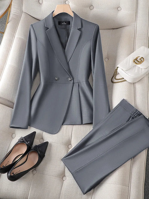 Luxury Ladies Blazer Jacket and Pants Fashion Career Formal Attire-Wear To Work Sets-Arimonz-Blazer and Pants Sets-gray-S-Arimonz