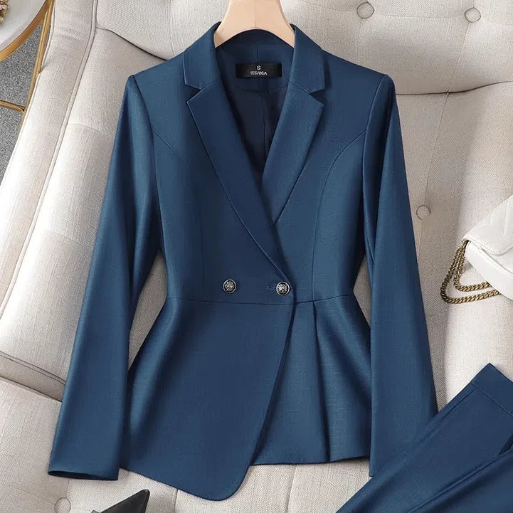 Luxury Ladies Blazer Jacket and Pants Fashion Career Formal Attire-Wear To Work Sets-Arimonz-Only Blazer-hazeblue-S-Arimonz