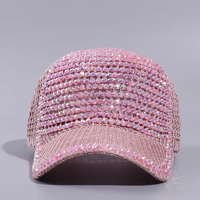 Mesh Rhinestone Breathable Baseball Outdoor Sports Travel Peaked Cap-Women's Caps-Arimonz-Arimonz
