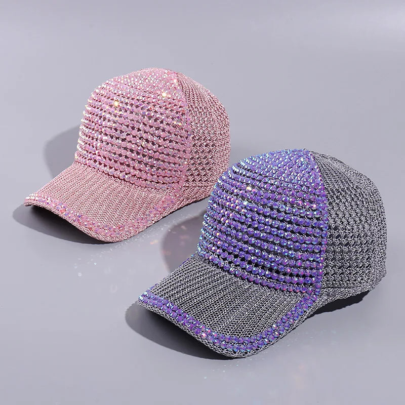 Mesh Rhinestone Breathable Baseball Outdoor Sports Travel Peaked Cap-Women's Caps-Arimonz-Arimonz