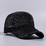 Mesh Rhinestone Breathable Baseball Outdoor Sports Travel Peaked Cap-Women's Caps-Arimonz-black-Adjustable 21-23in-Arimonz