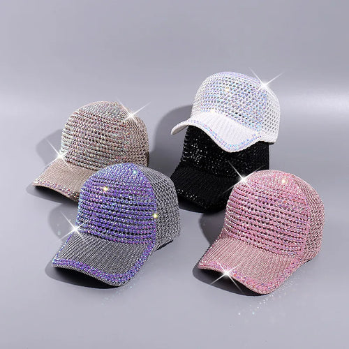 Mesh Rhinestone Breathable Baseball Outdoor Sports Travel Peaked Cap-Women's Caps-Arimonz-Arimonz