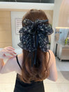 Mesh Ribbon Claw Bow Back Head Hairpin Horsetail Clip Hair Accessories-Hair Accessories-Arimonz-Arimonz