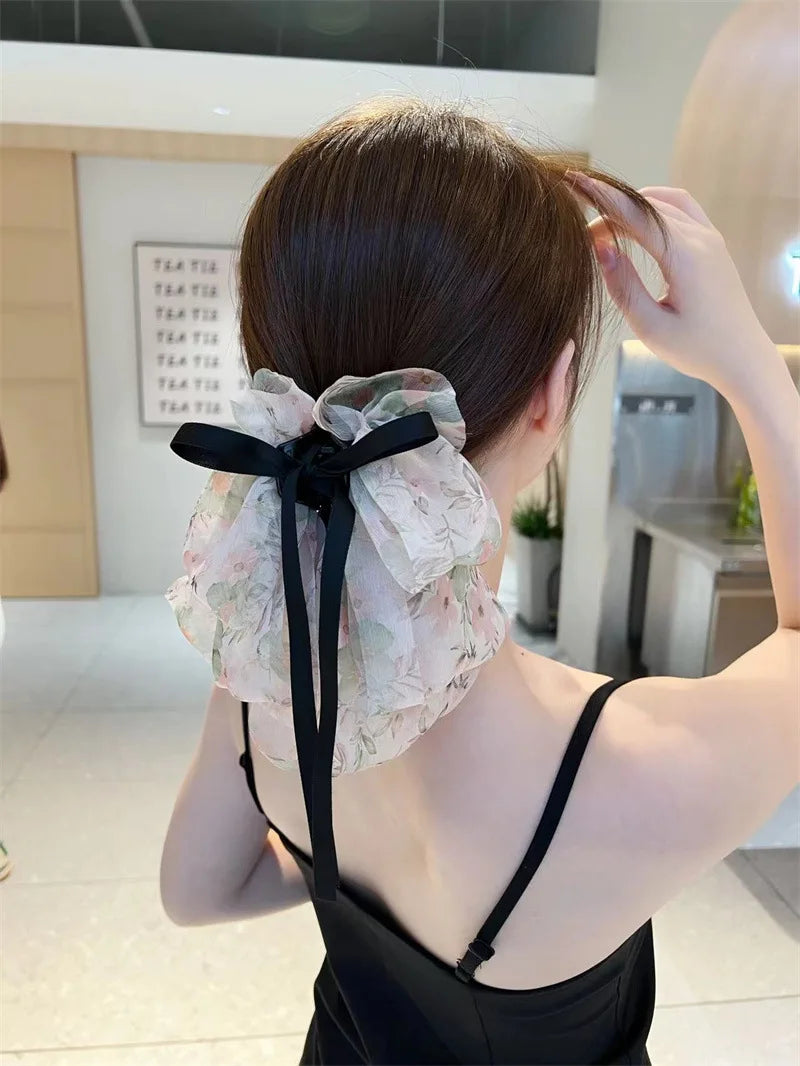 Mesh Ribbon Claw Bow Back Head Hairpin Horsetail Clip Hair Accessories-Hair Accessories-Arimonz-style1-Arimonz