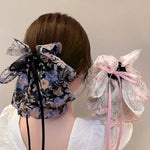 Mesh Ribbon Claw Bow Back Head Hairpin Horsetail Clip Hair Accessories-Hair Accessories-Arimonz-Arimonz