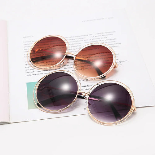 Metal Round Frame with Coin Detail Sunglasses Vintage Gradient Shades-Sunglasses-Arimonz-Arimonz