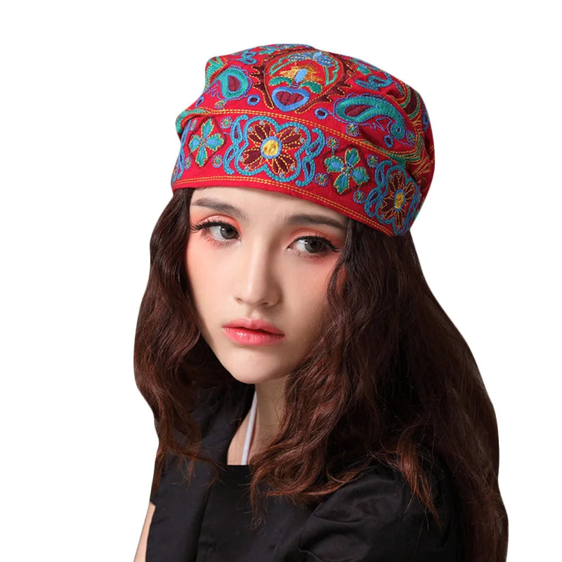 Mexican Style Ethnic Vintage Embroidery Flowers Hat Women Beanies Hat-Women's Caps-Arimonz-Arimonz