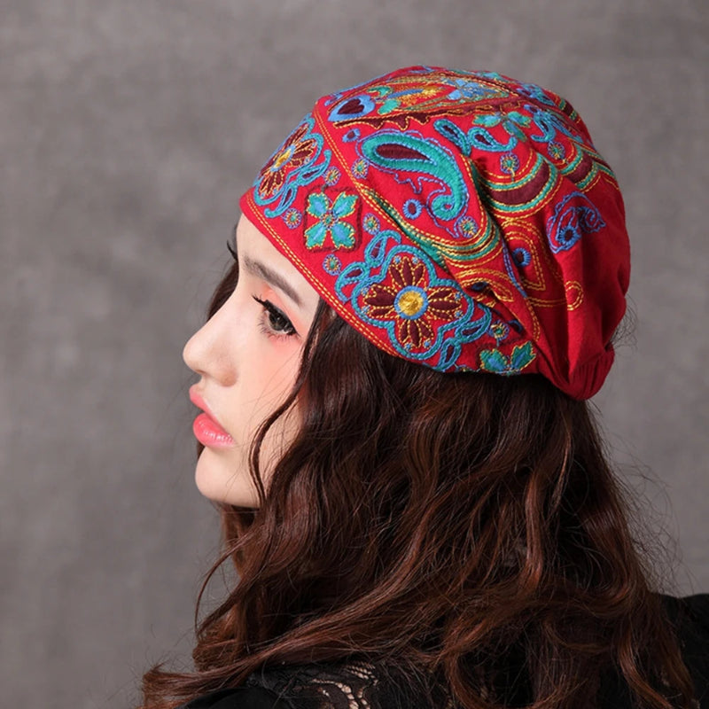 Mexican Style Ethnic Vintage Embroidery Flowers Hat Women Beanies Hat-Women's Caps-Arimonz-Arimonz