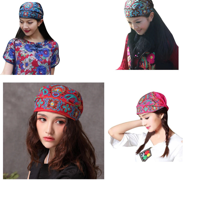 Mexican Style Ethnic Vintage Embroidery Flowers Hat Women Beanies Hat-Women's Caps-Arimonz-4pc-Arimonz