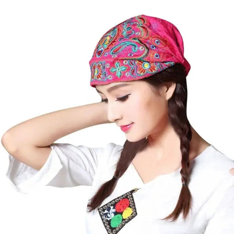 Mexican Style Ethnic Vintage Embroidery Flowers Hat Women Beanies Hat-Women's Caps-Arimonz-Hot pink-Arimonz
