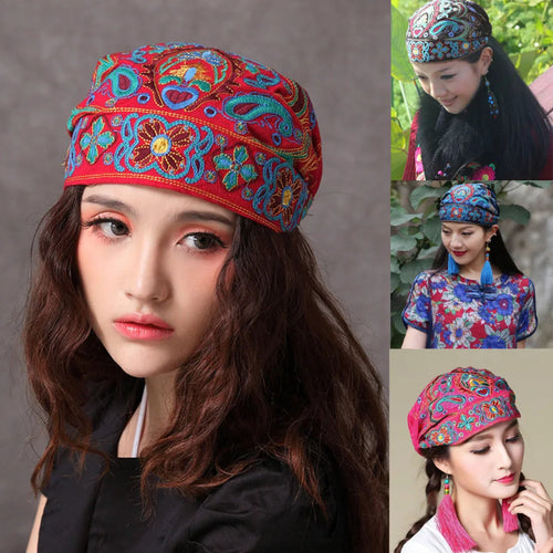 Mexican Style Ethnic Vintage Embroidery Flowers Hat Women Beanies Hat-Women's Caps-Arimonz-Arimonz