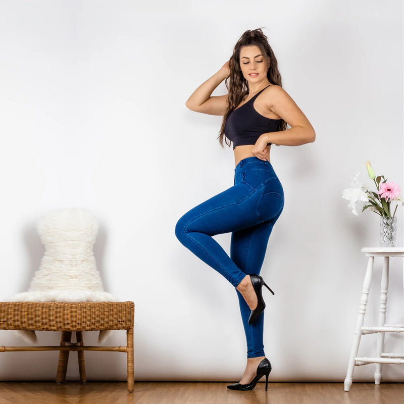 Mid-Rise Super Stretch Skinny Jeans Pull On Straight Leg Bum Jeggings-Skinny Jeans-Arimonz-Arimonz