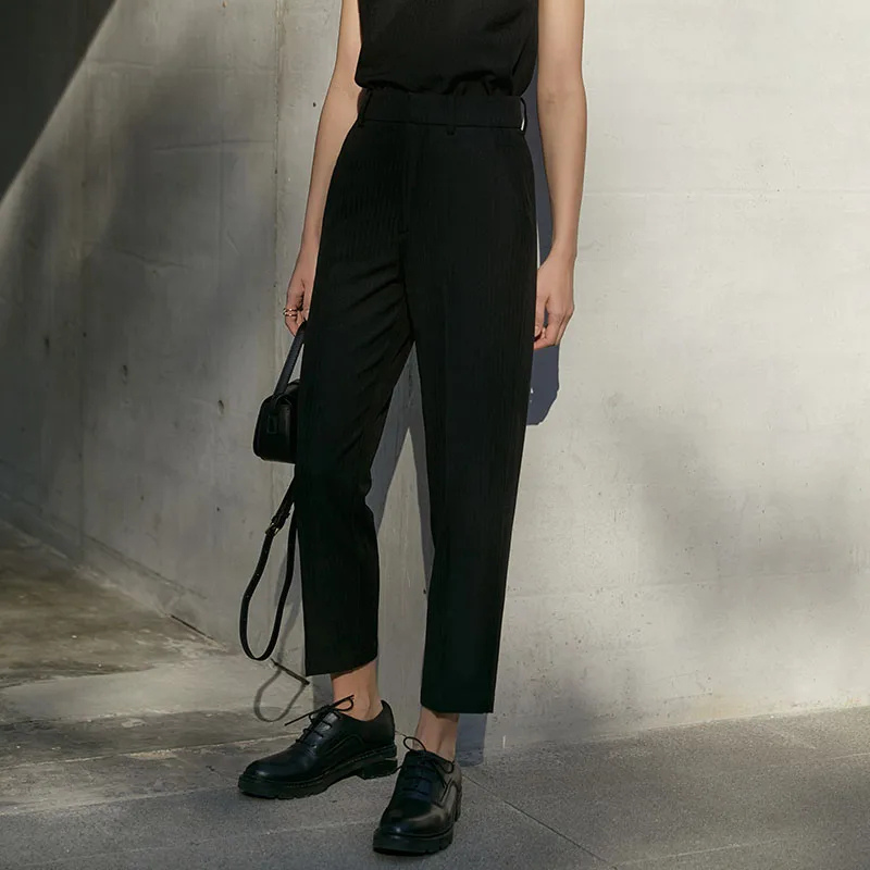 Minimalism Polyester Cotton Lady Blazer Jacket High Waist Pants Outfit-Wear To Work Sets-Arimonz-Black pants-XS-Arimonz