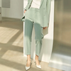 Minimalism Polyester Cotton Lady Blazer Jacket High Waist Pants Outfit-Wear To Work Sets-Arimonz-Matcha green pants-XS-Arimonz
